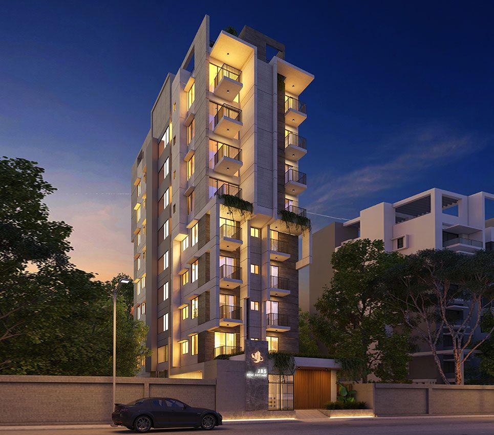 jbs rose cottage exterior night view Basundhara